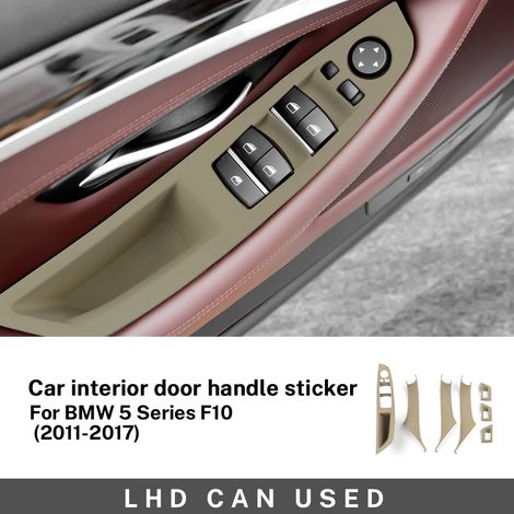 (Kit beige pour conduite à gauche - Série 5 F10) Convient aux BMW Série 5 F10 F11 520i 520D 523i 525i 528i 530i (2010-2017) - Plaque de poignée de porte intérieure - Revêtement décoratif en fibre de c (1/4)