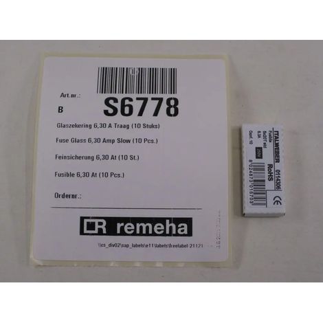Remeha Fusibile fine 6,30 A At (10 Pz.), S6778