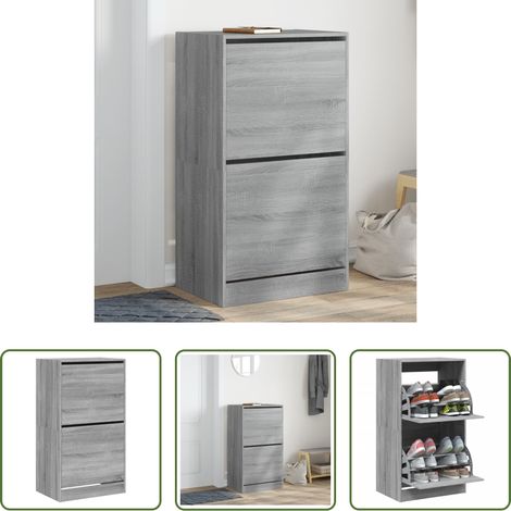 vidaXL Holzschrank - Schuhschrank mit 2 Klappen Grau Sonoma 60x42x108 cm (1/5)