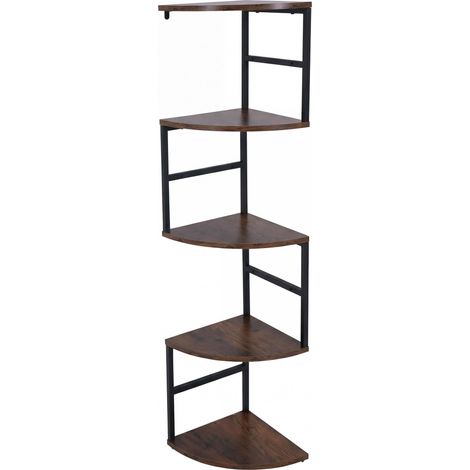 [NEUWERTIG] Eckregal HHG-610, Hängeregal Wandregal Winkelregal, 5 Ebenen Industrial Metall Melamin MVG 128x30x30cm dunkelbraun