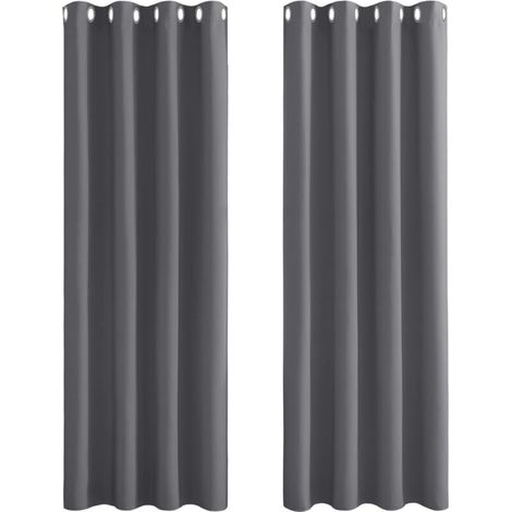 Tende oscuranti per camera da letto - Doppie tende isolanti termiche per finestre di casa / Tessuto resistente, set da 2, L 140 x H 240 cm, grigio (1/4)