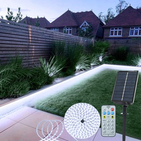 Bande lumineuse LED solaire d'extérieur de 3 m (10 pi), rechargeable, 8 modes, étanche IP65, pour décoration de Noël (lumière blanche)