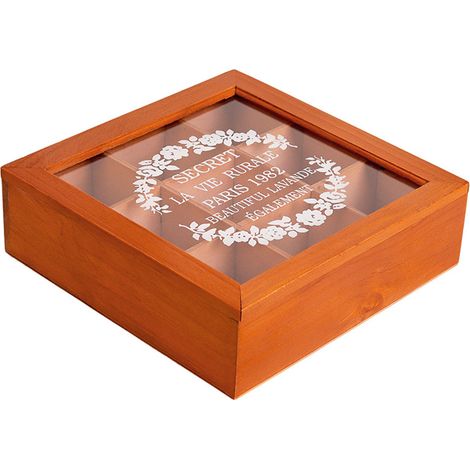 Boîte de rangement de bureau en bois à 9 compartiments avec couvercle transparent, multifonctionnelle, de style vintage, pour bijoux et vitrines. (1/5)