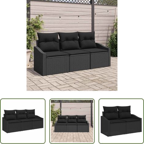 vidaXL Poly Rattan - Sofa Set mit Kissen 3 pcs Schwarz Poly Rattan (1/5)