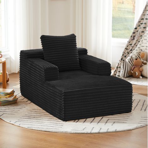 Méridienne en velours côtelé noir, fauteuil relax convertible sans montage,81x117x50 cm (1/5)