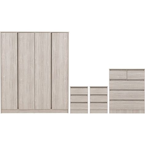 Malvern 4 Door Wardrobe Bedroom Set - Urban Snow