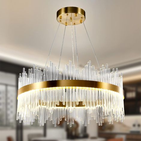 Chandelier en cristal d’or moderne pendentif Light, Dimmable lampe ronde en cristal de luxe, pour le salon, la salle à manger, la chambre, le Restaurant, Ø60 cm (1/5)