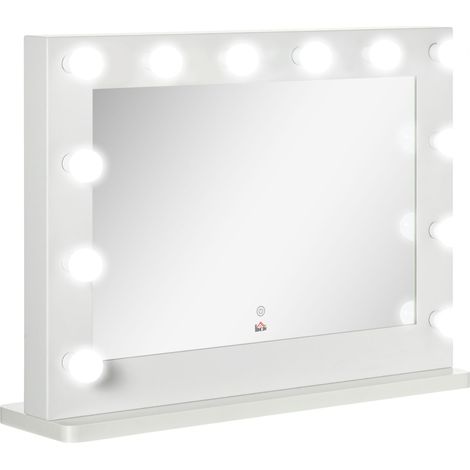 CHICFURN Espejo Hollywood con iluminación 80 x 60 cm blanco, 12 LED táctil con memoria, sin montaje (1/5)