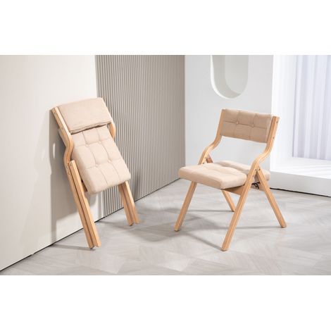 HOMEFUN Chaises pliantes avec coussin, chaises pliantes rembourrées en bois, lot de 2, chaise de salle à manger pliante portable et déjà assemblée pour invités, cuisine, bureau, mariage et fête, kaki (1/5)
