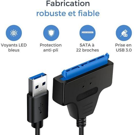 Câble Sata Usb 3.0 - Adaptateur Usb Vers Sata Pour Disque Dur 2,5 Pouces - Clonage Et Transfert De Données - 1 Pièce (1/5)