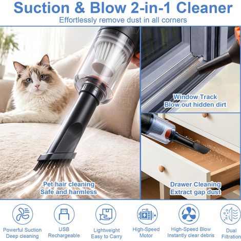 Aspirateur Voiture Puissant sans Fil 4000Pa Mini Aspirateur à Main 4 en 1 (1/5)