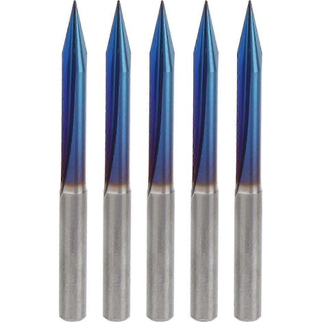 Lot de 5 fraises à rainurer droites en V à 2 cannelures, outils de gravure, bleues, queue de 4 mm, 4 x 0,3 x 30 mm (1/5)