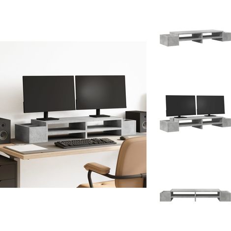 Support de moniteur avec rangement gris béton bois d'ingénierie - Support De Moniteur - Supports De Moniteur - Support De Moniteur Pour Bureau - Support Pour Écran D'ordinateur (1/5)