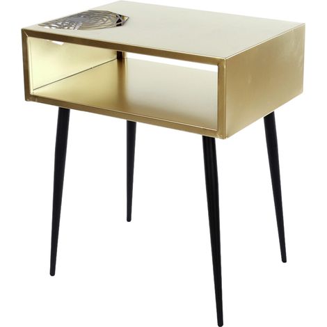 Galaxy Bedside Table - L35.8 x W46.2 x H55.6 cm - Metal - Gold/Black - Partially Assembled