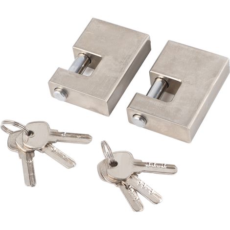 2pcs Cadenas Rectangulaire Robustes Étanches Antirouille Monobloc Serrure avec 6 Clés Protection Porte Garage (1/5)
