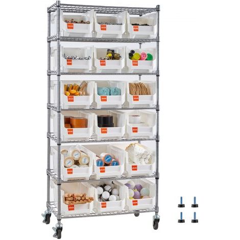 Estantería de Almacenamiento, con Ruedas Giratorias de 360 Grados, 7 Niveles, 18 Compartimentos Organizadores, para Garaje, Almacén, Oficina, Restaurante, Aula y Cocina, 690 x 355 x 1490 mm (1/5)