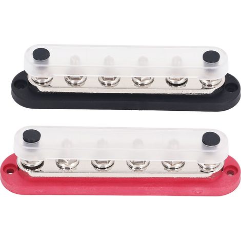 Lot de 2 blocs de distribution d'alimentation M8 300 A 12-48 V avec barres omnibus en laiton et acier inoxydable pour voiture, bateau et applications marines (1/5)