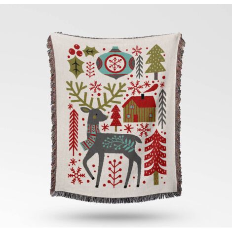 BUNTHAUS 1 Pièce 160x130cm Couverture Plaid Rennes de Noël Tricotée Décorée avec des Franges Bohême Simple Doux Confortable Protéger Contre Le Froid pour Canapé Sofa Chaise à Repos et Sieste (1/5)