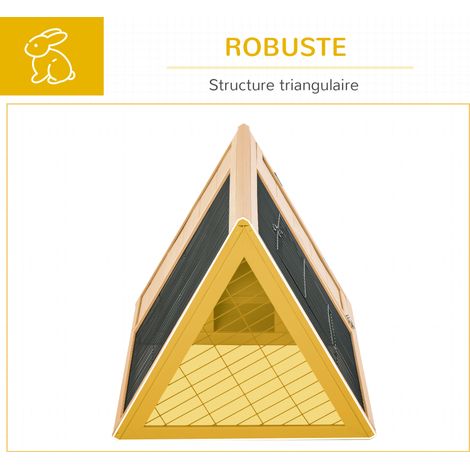 Clapier triangulaire de sol enclos extérieur niche double porte convient aux lapins poules tortue terrestre dim. 116L x 62,2l x 52,5H cm bois massif pin (1/5)