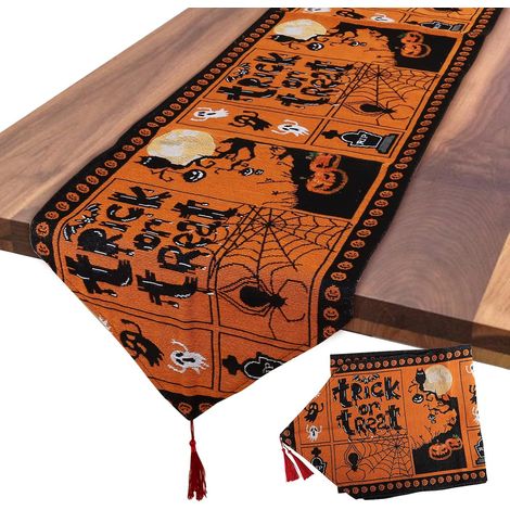 Chemin de table à pompons avec la première lettre, chemin de table d'Halloween, pour (1/5)