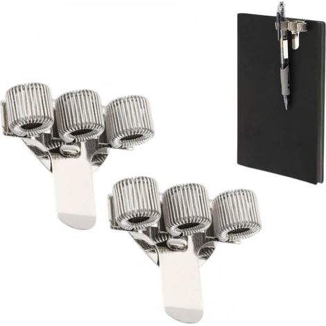 Set of 2 three-hole pen holders for pens, pencils and markers, stainless steel pen holder, secure pen clip for doctors, nurses, pilots, office workers and service workers (1/5)