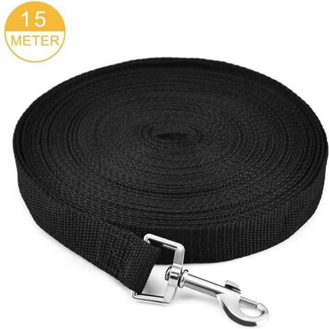 NEEGO Laisse de Dressage pour Chien 15M Noir Longue Sangle en Nylon Mains 15M Noir Libre pour Chiens Chats Animal Promenade ou Ar (1/4)