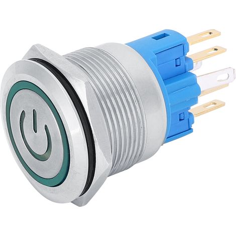 Lot de 2 boutons-poussoirs IP65 DC12-24V 22 mm en acier inoxydable, 6 broches, avec signal vert. (1/5)