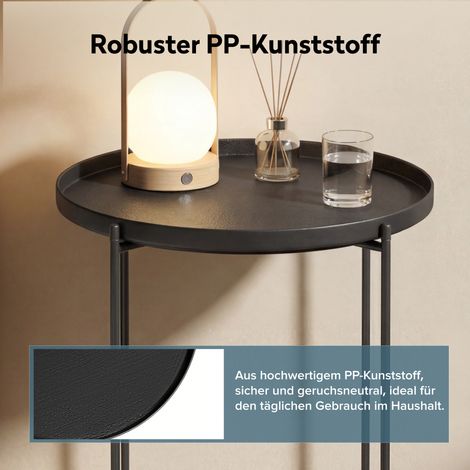 doporro Beistelltisch rund, Couchtisch klein Ø35 x H51 cm, kleiner Tisch mit 2 abnehmbaren Ablagen und Metallgestell für Wohnzimmer, Schlafzimmer und Balkon, Nachttisch, Beistelltisch Schwarz Reglo-08