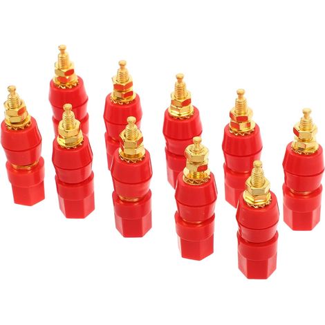 10 Pièces Prise Banane 4mm Mini avec Écrou Hexagonal eur de Liaison M550mm en Laiton Plaqué Or (Couleur Rouge) pour Bornier Ampli et Haut-Parleur, Installation Studio (1/5)