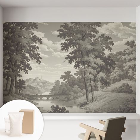 Papier peint intissé mural pour salon chambre à coucher tendance et originale - Colle incluse gratuite Château et pont 152x104 cm (1/5)
