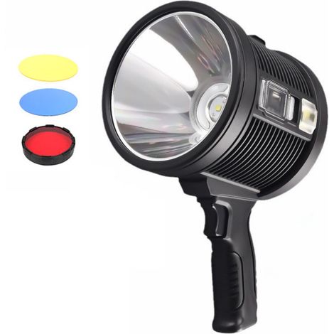 Wiederaufladbarer Strahler, 2200 Lumen helle LED-Taschenlampe, langlebige Taschenlampe, Außenstrahler mit Solarmodulen für die Jagd, Camping, Bootfahren, 6 Modi