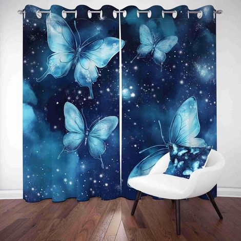 Rideau Occultant pour Chambre Aquarelle Papillon 2 Pièces Rideaux Imprimés Peinture Ciel étoilé Thermique Anti Chaleur, Isolation Acoustique, Rideau de Porte à Oeillets, 150 x 280cm - L 150 X H 280cm (1/5)