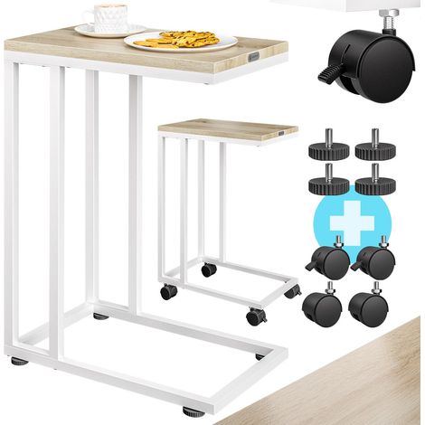 Casaria – Table d'appoint mobile avec roulettes – Cadre en métal – Dimensions 50x35x65/70 cm – Support pour ordinateur portable – Blanc