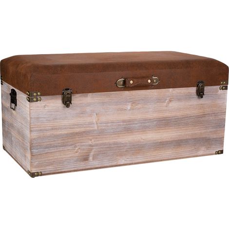 banqueta Baúl de madera y polipiel marrón 80x40x38