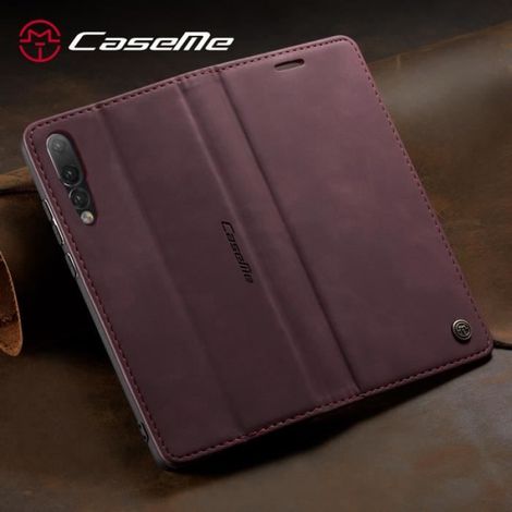 Young Rich Huawei P20 Étui en cuir Vintage mat Fermeture magnétique peau douce Vin rouge 013 (1/4)