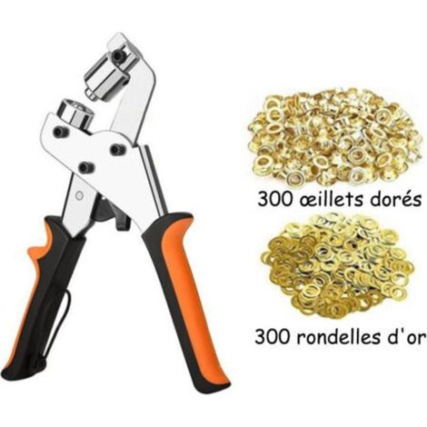 Pince emporte pièce, Pinces à oeillets, kit professionnel de perçage à oeillets, 300 pièces (diamètre intérieur 10 mm) pinces de montage à oeillets métalliques