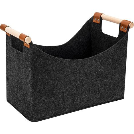 Panier à bûches en feutre - Doublure en feutre - Pliable - Idéal pour ranger sacs de courses, bois de chauffage - Gris (1/5)