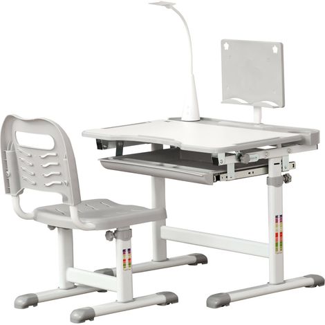 Banco Scuola con Sedia per Bambini con Lampada e Leggio Grigio (1/5)