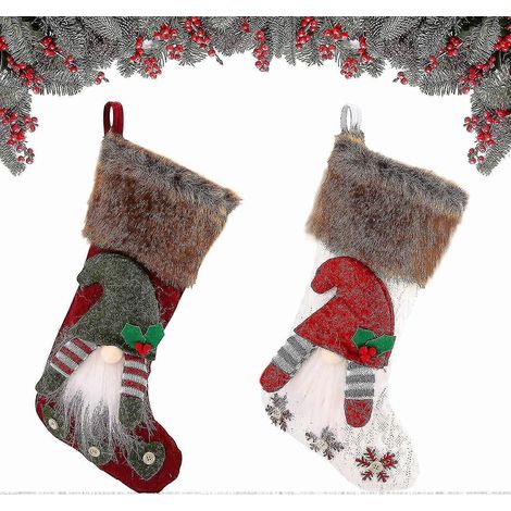 Chaussettes de Noël (lot de 2), chaussettes de Noël, chaussettes de Noël, chaussettes de Noël, sacs cadeaux à suspendre, etc. (1/5)