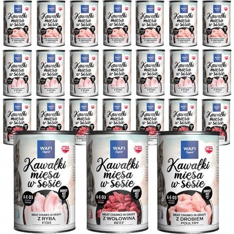 WAFI Nassfutter für Katzen, Fleischstücke in Soße, 24 x 415 g, 75 % Fleischstücke