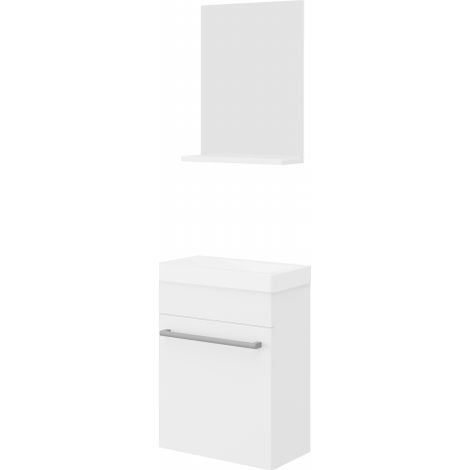 Meuble de salle de bain suspendu blanc brillant 40 cm avec vasque et miroir - Penne
