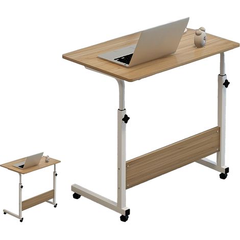 Bureau simple pour ordinateur portable, table de chevet minimaliste, bureau réglable en hauteur pour étudiant, table d'appoint pour dortoir, 60 x 40 cm, finition bois. (1/5)