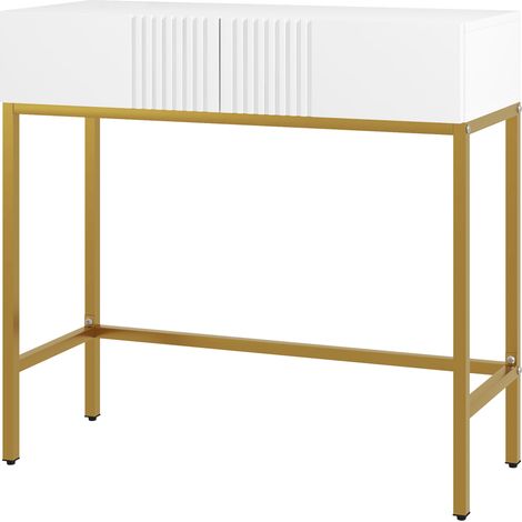 Console d'entrée moderne avec 2 tiroirs et pieds dorés, 80 x 31,5 x 75 cm, blanche
