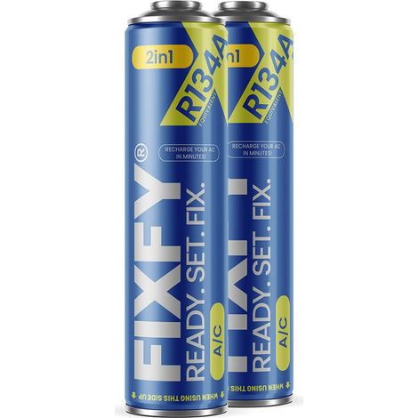 Recharge de gaz climatisation 2 en 1 500 ml – Lot de 2 canettes R134a avec huile – Remplissage facile et rapide (1/4)