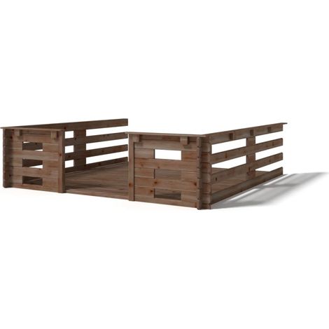 Terrasse en bois avec balustrade pour abri en bois - 9m2 - 3m x 3m - imprégnée - couleur: marron