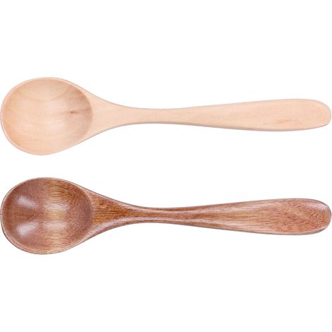 Lot de 2 cuillères en bois à manche incurvé, petites cuillères à mélanger pour la cuisine à la maison et au restaurant. (1/5)