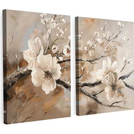 TABLEAU SUR TOILE Fleur - Beige - Abstrait - Fleurs Lot de 2 60x40 (1/5)
