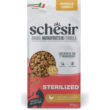 Alimento seco para gatos Schesir Monoprotein de pollo esterilizado, 10 kg (1/2)