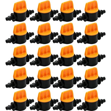 Lot de 20 valves d'irrigation goutte à goutte, valve d'embrayage de tuyau avec ardillon, 4 mm ID et 7 mm AD pour jardins, serres et systèmes d'irrigation goutte à goutte (1/5)