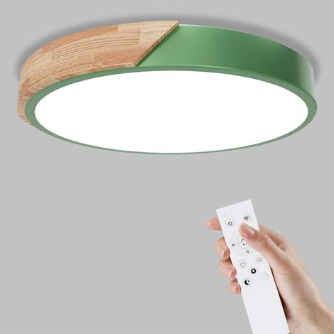 1 Plafonnier Bois,Dimmable 3000K-6000K,Chêne Naturel,Led 32W,Télécommande 2.4G,Salon Chambre (1/5)